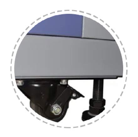 4 عجلات دوارة، 4 أقدام تسوية